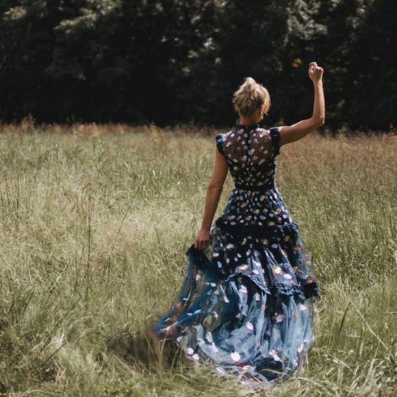 Aqua Embroidered Maxi Dress Ball Gown Size S NWT - Picture 3 of 8
